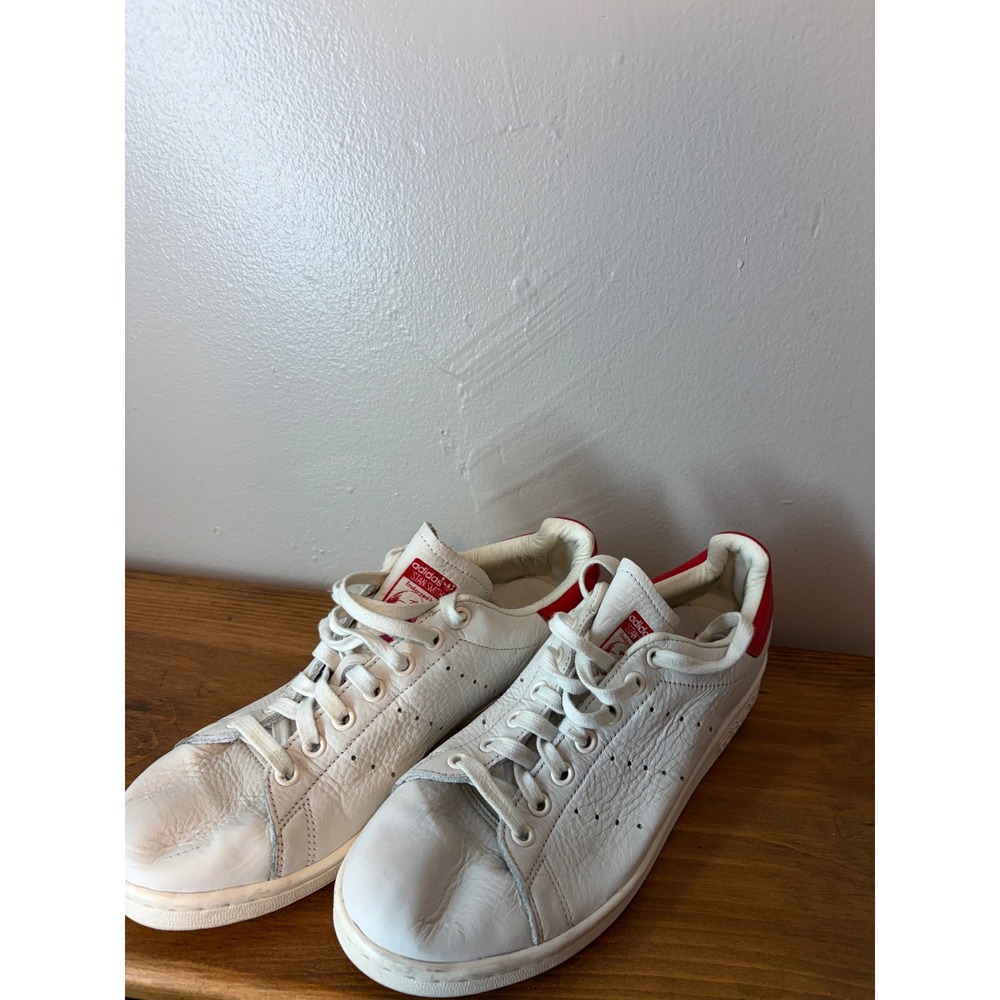 Adidas Stan Smith Mens White Red Leather Low Top Sneakers Shoes